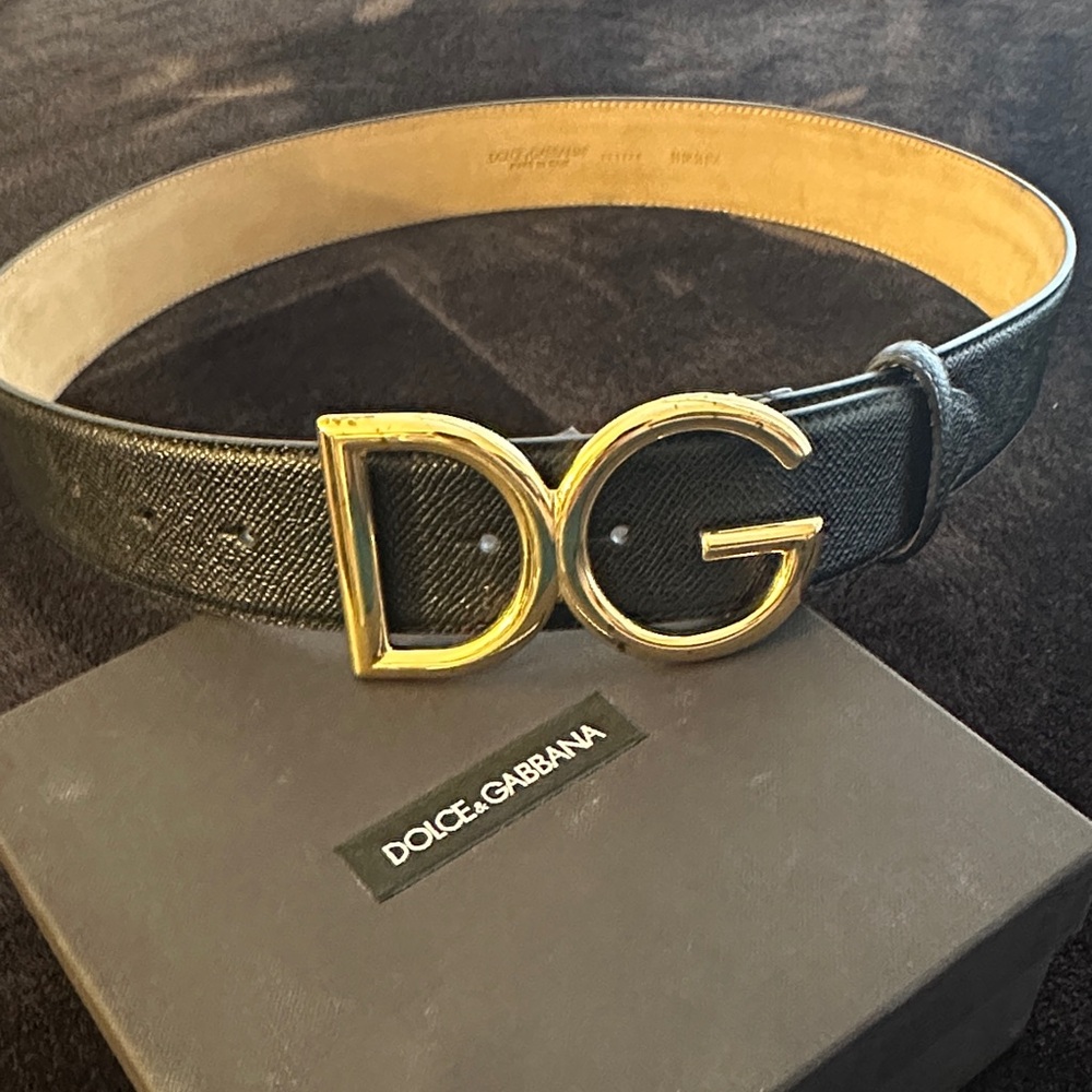 Dolce & Gabbana DG Black Leather Belt (Size: 90CM)